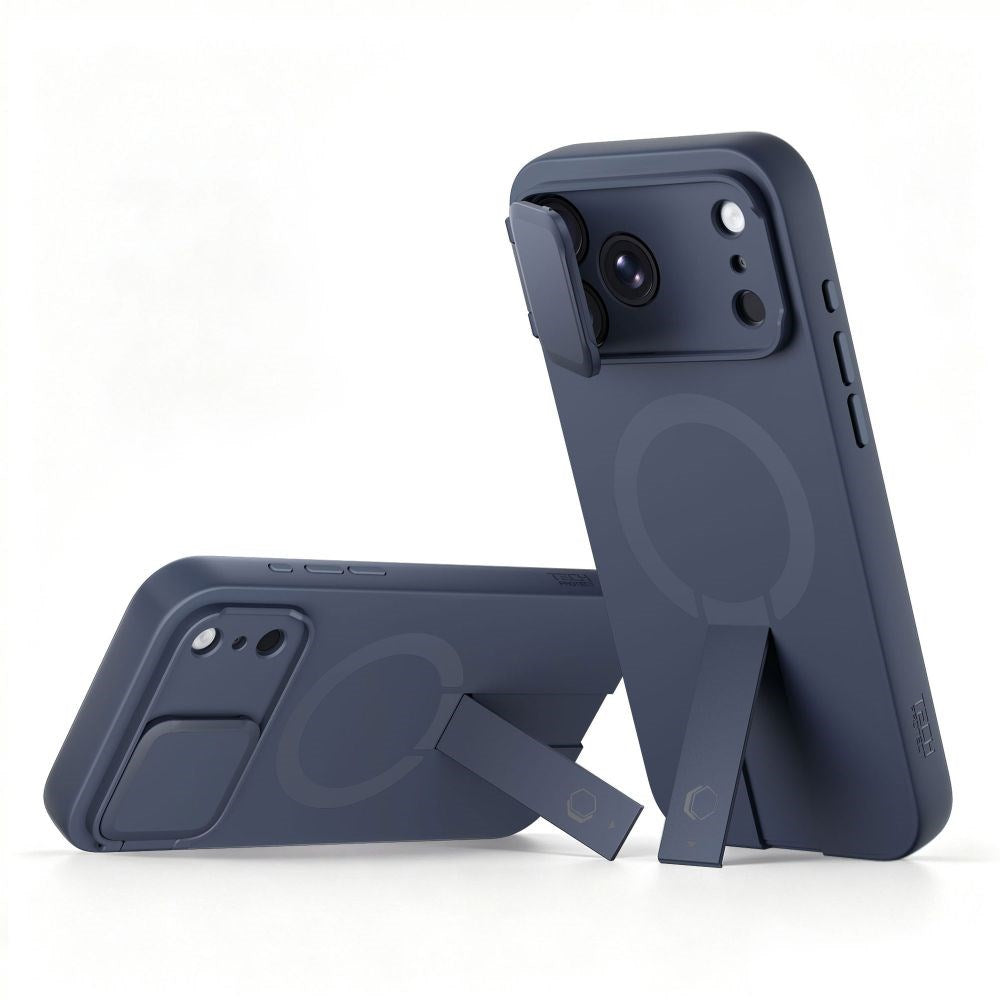 Tech-Protect iPhone 18 Pro Max / 17 Pro Max Kevlar Aura Mobil Cover med Ståfunktion og Cam Slider - MagSafe Kompatibel - Blå