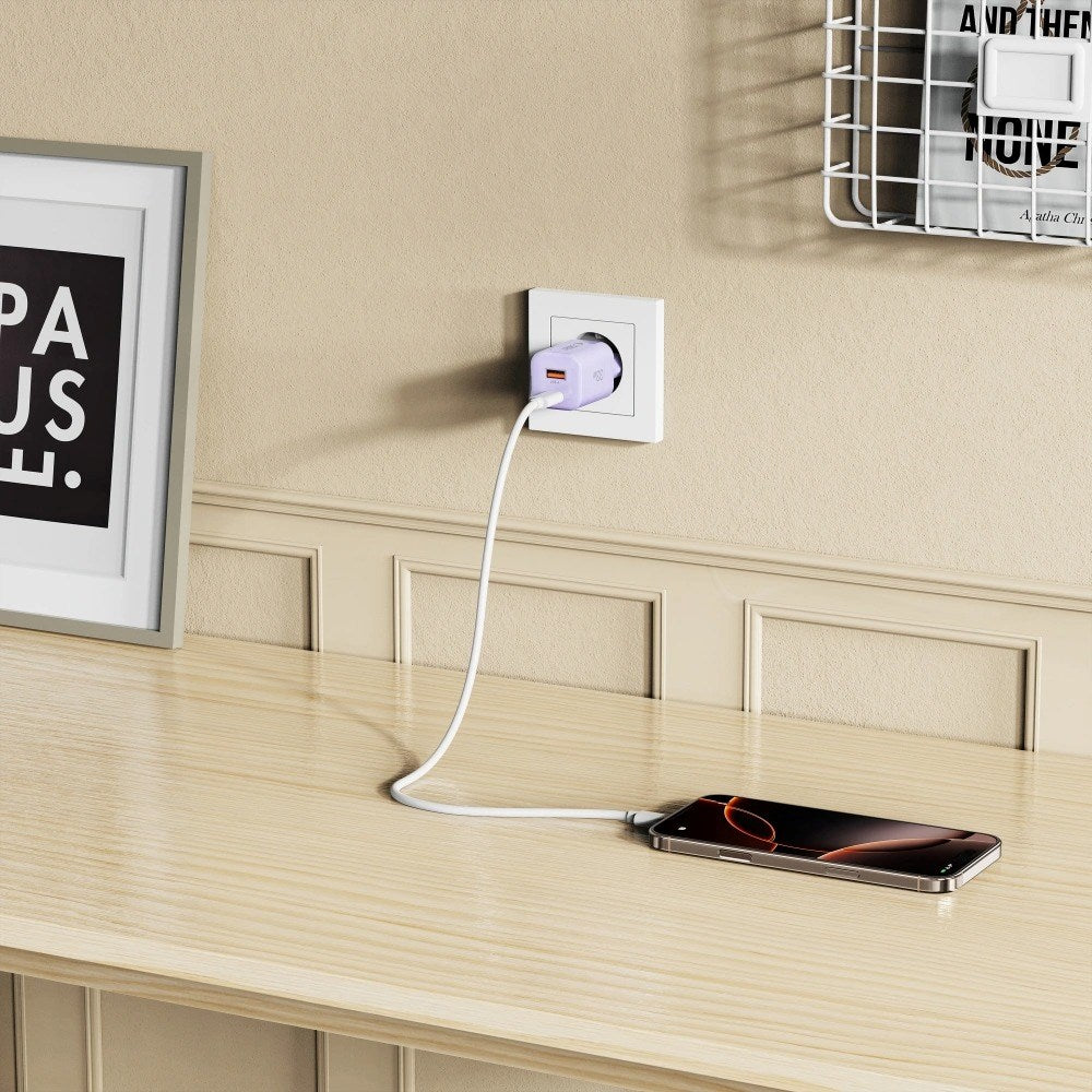 Tech-Protect 33W Vægoplader - 1x USB-A / 1x USB-C - Lilla