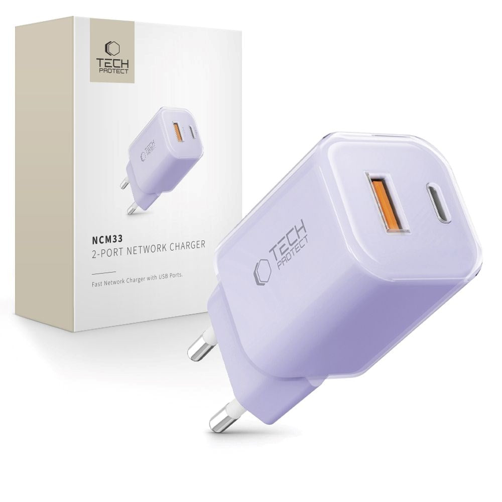 Tech-Protect 33W Vægoplader - 1x USB-A / 1x USB-C - Lilla