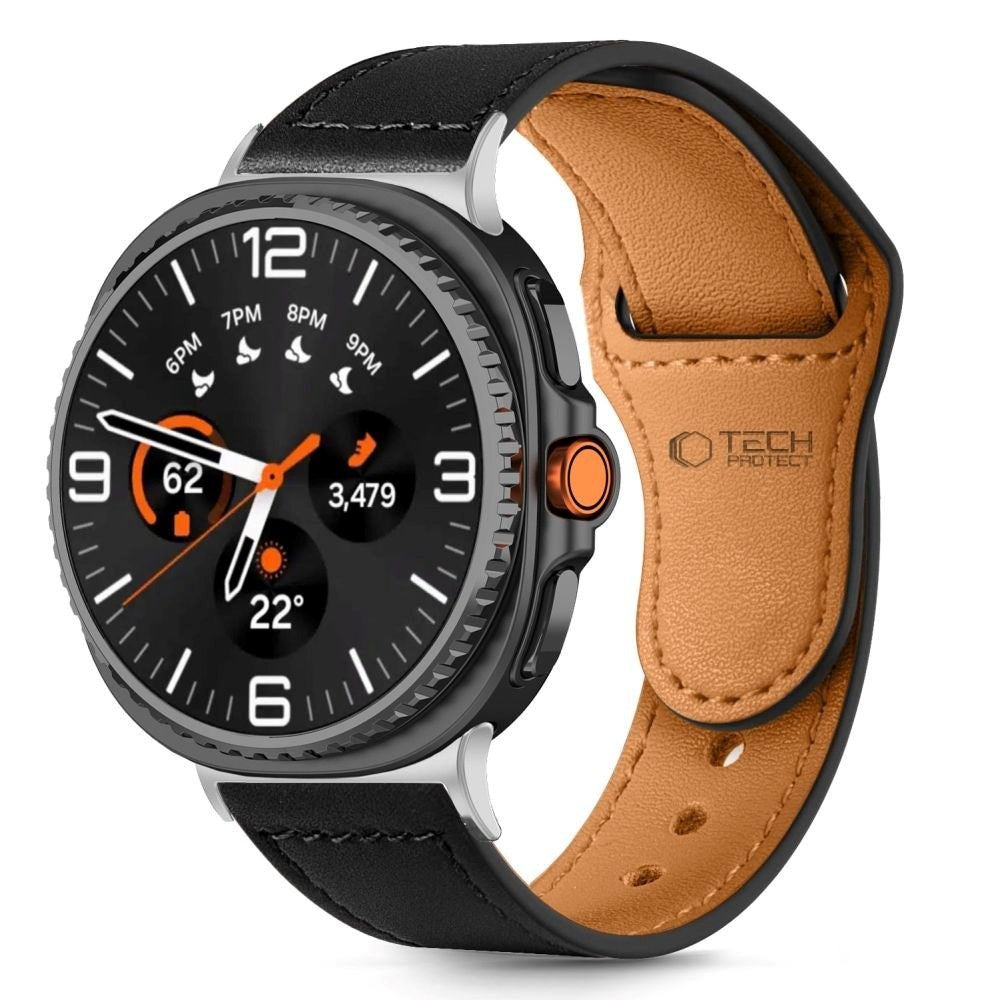 Tech-Protect Samsung Galaxy Watch 8 / 8 Classic (40 / 44 / 46mm) Leatherfit Rem - Ægte Læder - Sort / Brun
