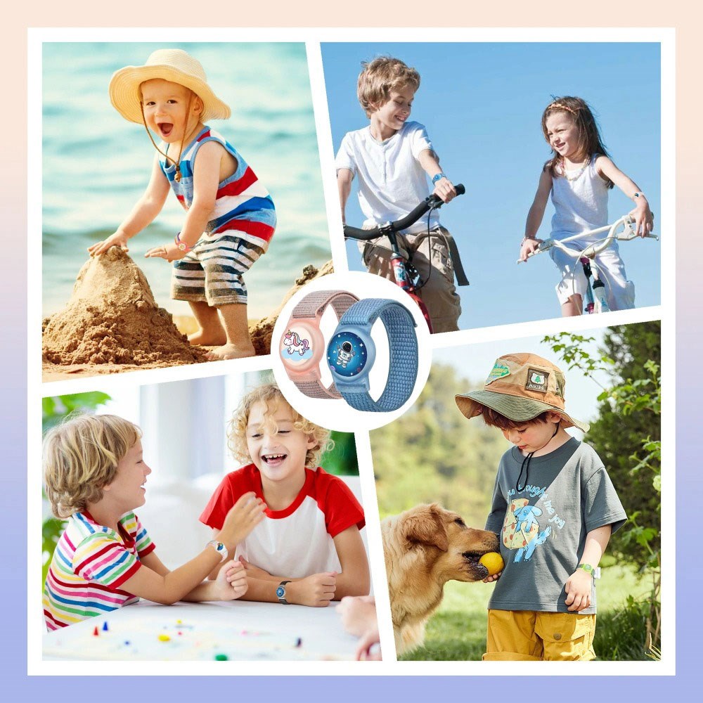 Apple Airtag Rem til Børn - Tech-Protect Nylon - Lyserød / Enhjørning