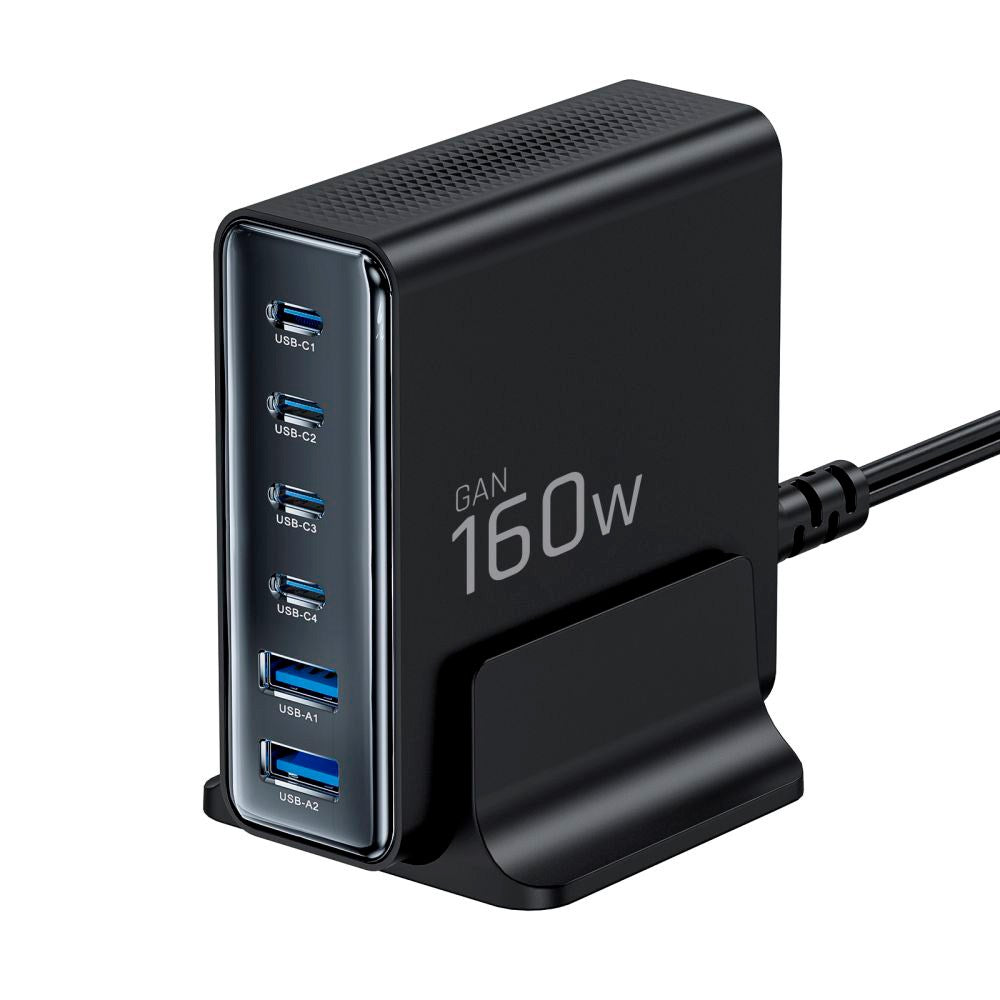 Tech-Protect Bordoplader m. 2 x USB-A & 4 x USB-C - 160W - Sort