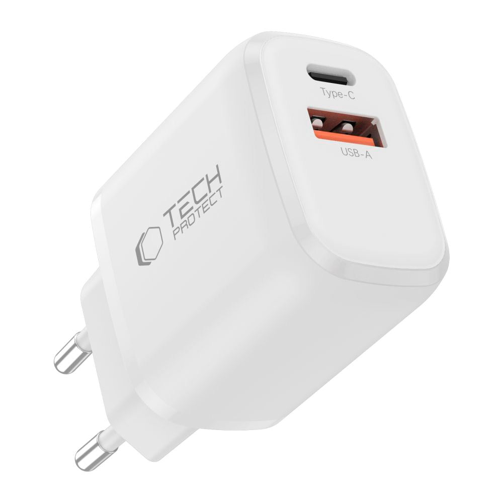 Tech-Protect Vægoplader - 1 x USB-C & 1 x USB-A - 45W - Hvid