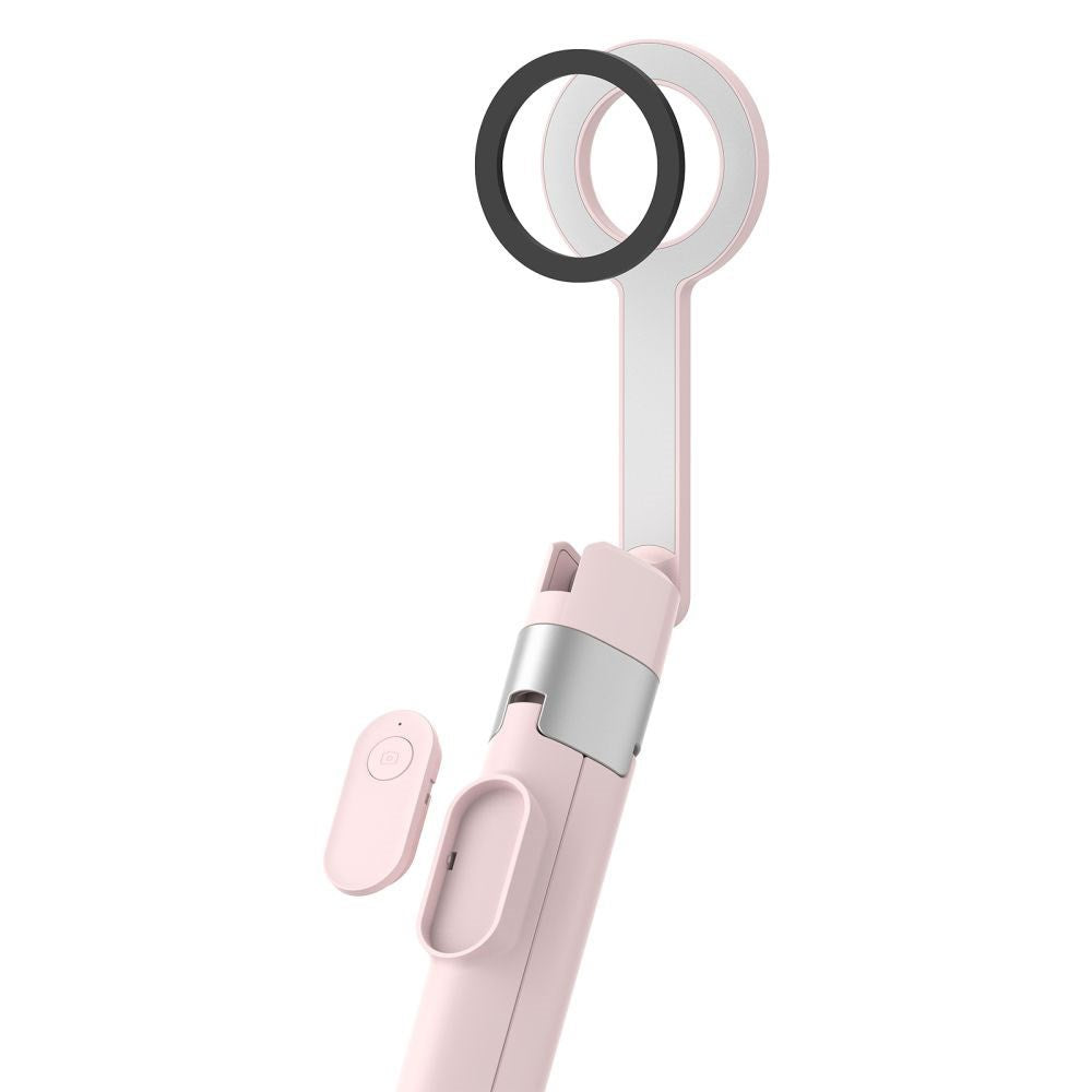 Tech-Protect L10S Bluetooth Tripod Selfie Stang - MagSafe Kompatibel - Lyserød / Sølv