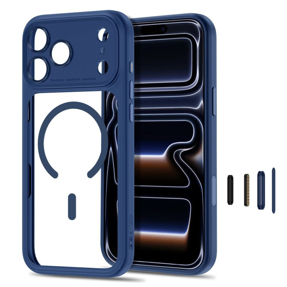 Tech-Protect iPhone 18 Pro / 17 Pro MagPeak Mobil Cover - MagSafe Kompatibel - Mørkeblå / Gennemsigtig