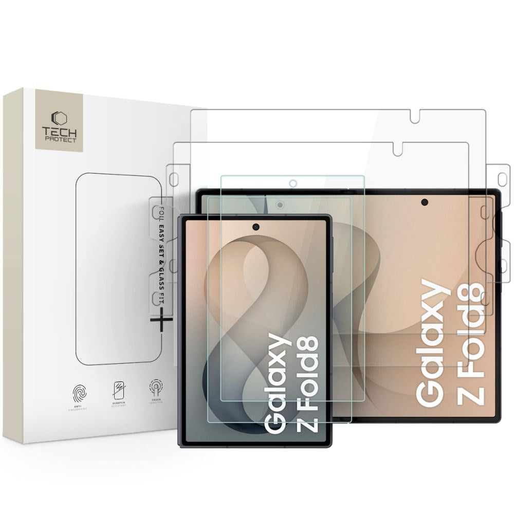 Tech-Protect Samsung Galaxy Z Fold8 Easy Set Foil & Glass Fit+ 4-i-1 Forside- & Bagsideskærm Beskyttelsessæt - Gennemsigtig