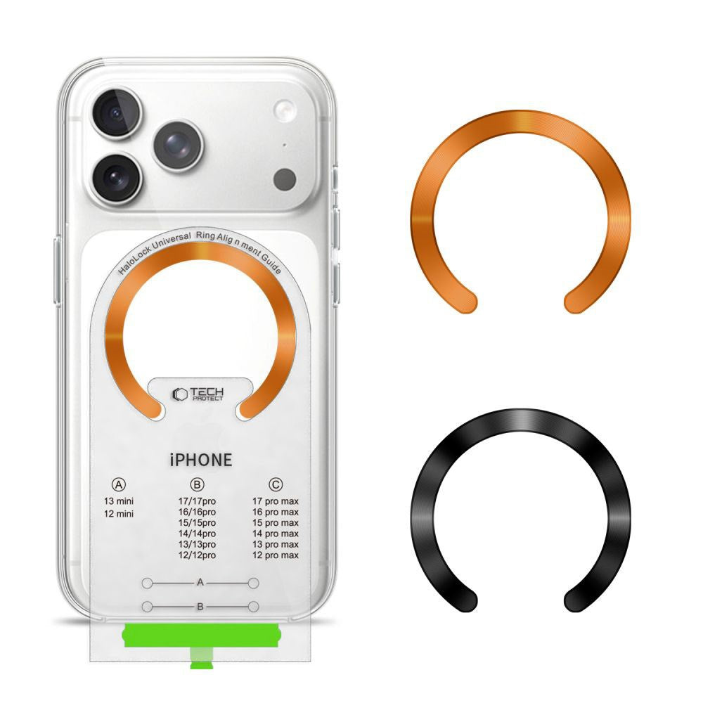 Tech-Protect MagSafe Kompatibel Magnetisk Ring - Installationsramme - 2 stk - Orange / Sort