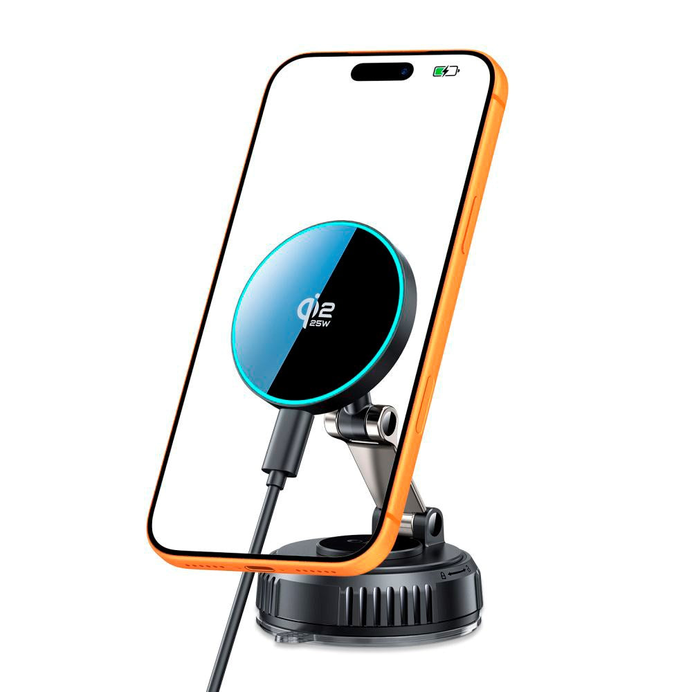 Tech-Protect Magnetisk Bilholder - Trådløs Opladning 25W - Instrumentbræt - MagSafe Kompatibel - Sort