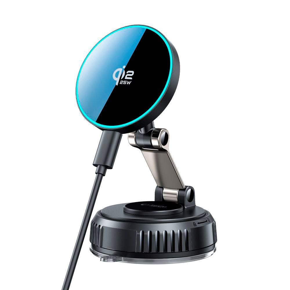 Tech-Protect Magnetisk Bilholder - Trådløs Opladning 25W - Instrumentbræt - MagSafe Kompatibel - Sort