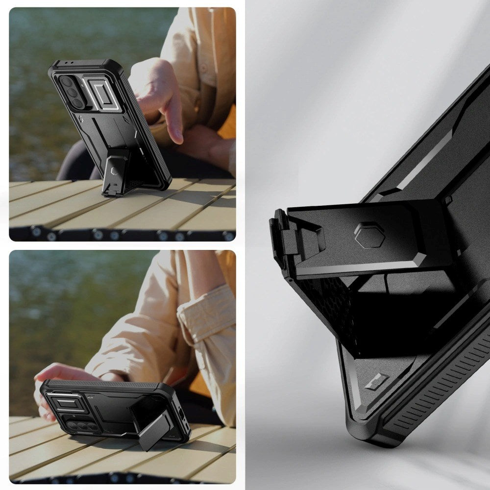 Samsung Galaxy A56 (5G) Tech-Protect Kevlar Pro bakdeksel i hardplast m. Skjermbeskytter & Stativ - Svart