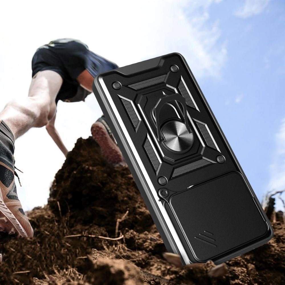 Xiaomi Redmi Note 14 (5G) Tech-Protect Camshield Cover m. Magnetisk Fingerring & Ståfunktion - Sort