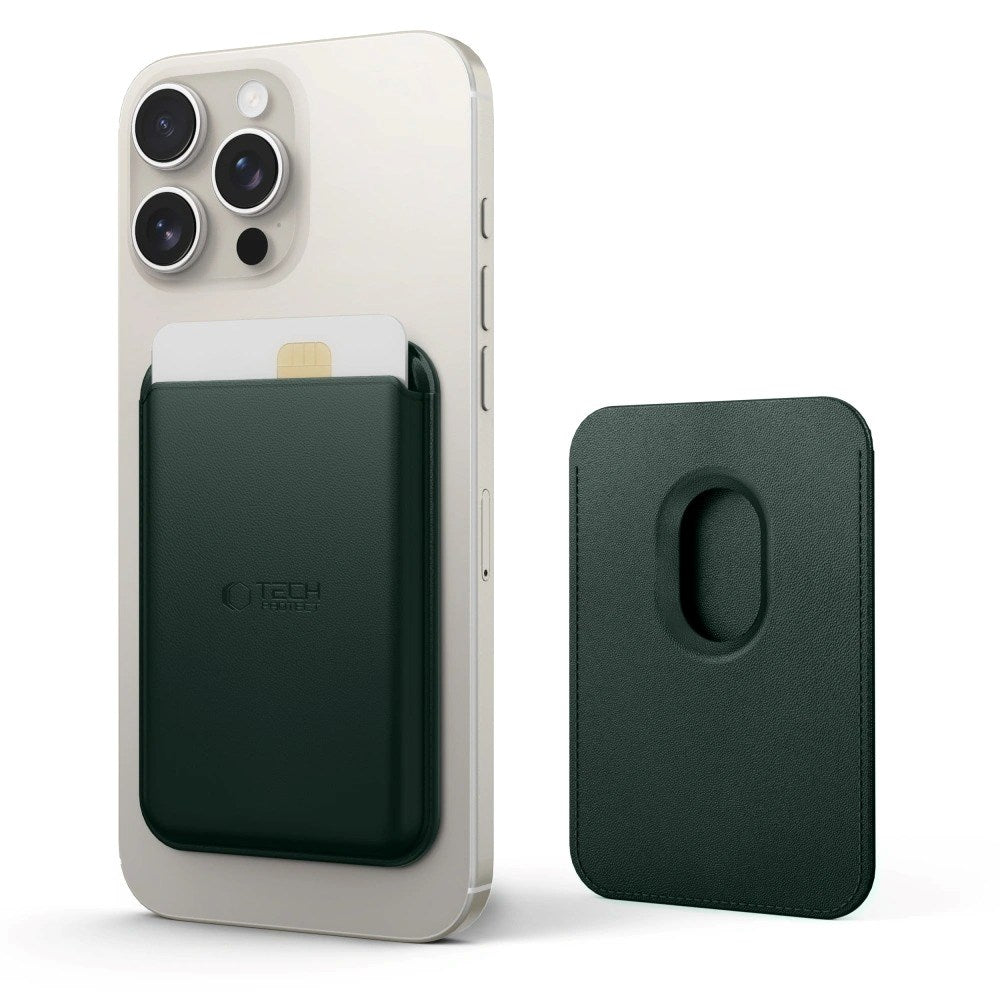 Tech-Protect MagWallet magnetisk og kunstskinnkortholder - MagSafe-kompatibel - Grønn