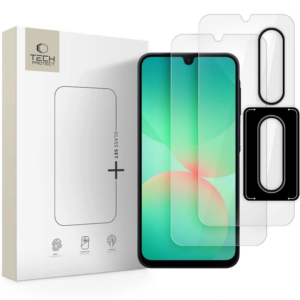 Tech-Protect Glass Set+ - Samsung Galaxy A26 (5G) - Beskyttelsessett m. Skjermbeskytter i herdet glass og herdet kameralinsebeskytter - 3 stk - Gjennomsiktig