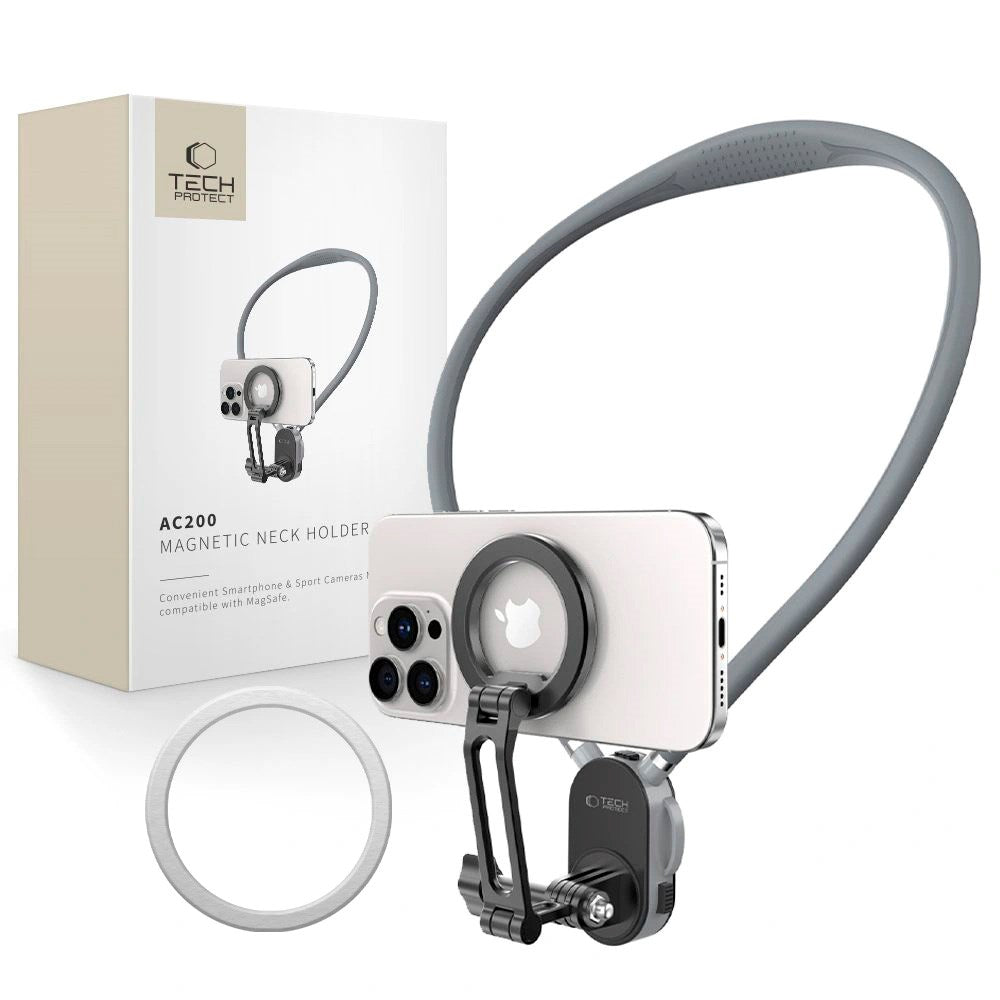 Magnetisk Halsholder til Mobil / GoPro Kamera / DJI Kamera - Tech-Protect - MagSafe Kompatibel - Grå