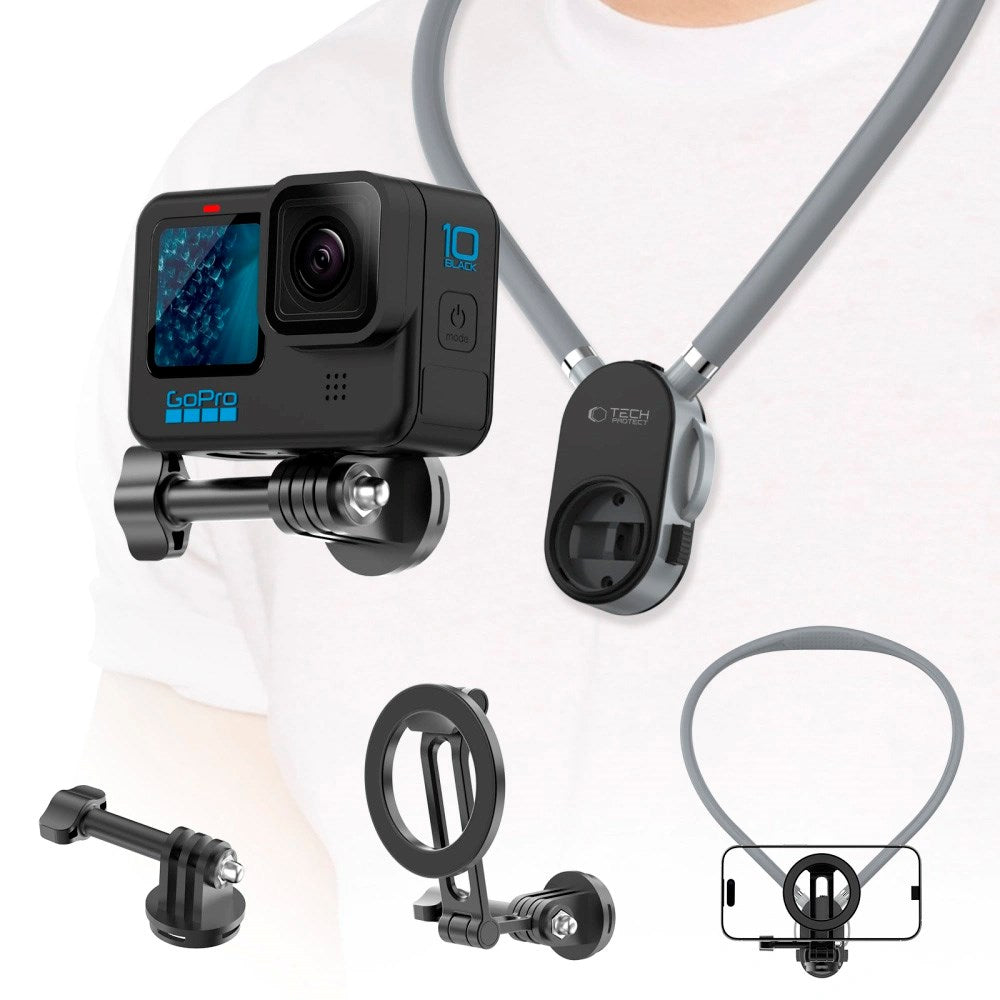 Magnetisk Halsholder til Mobil / GoPro Kamera / DJI Kamera - Tech-Protect - MagSafe Kompatibel - Grå