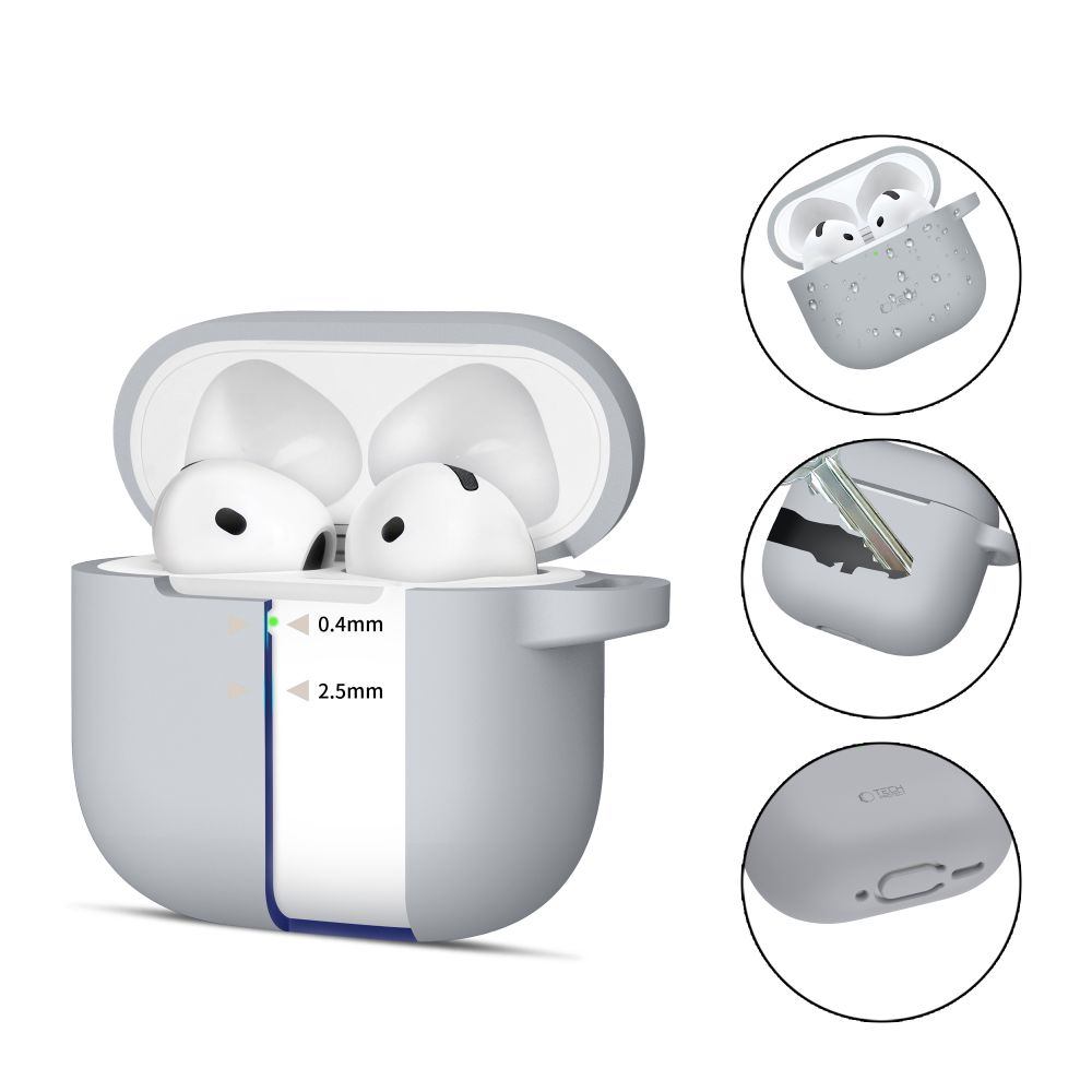 Tech-Protect Apple AirPods 4 silikondeksel m. Karabinhage - Grå