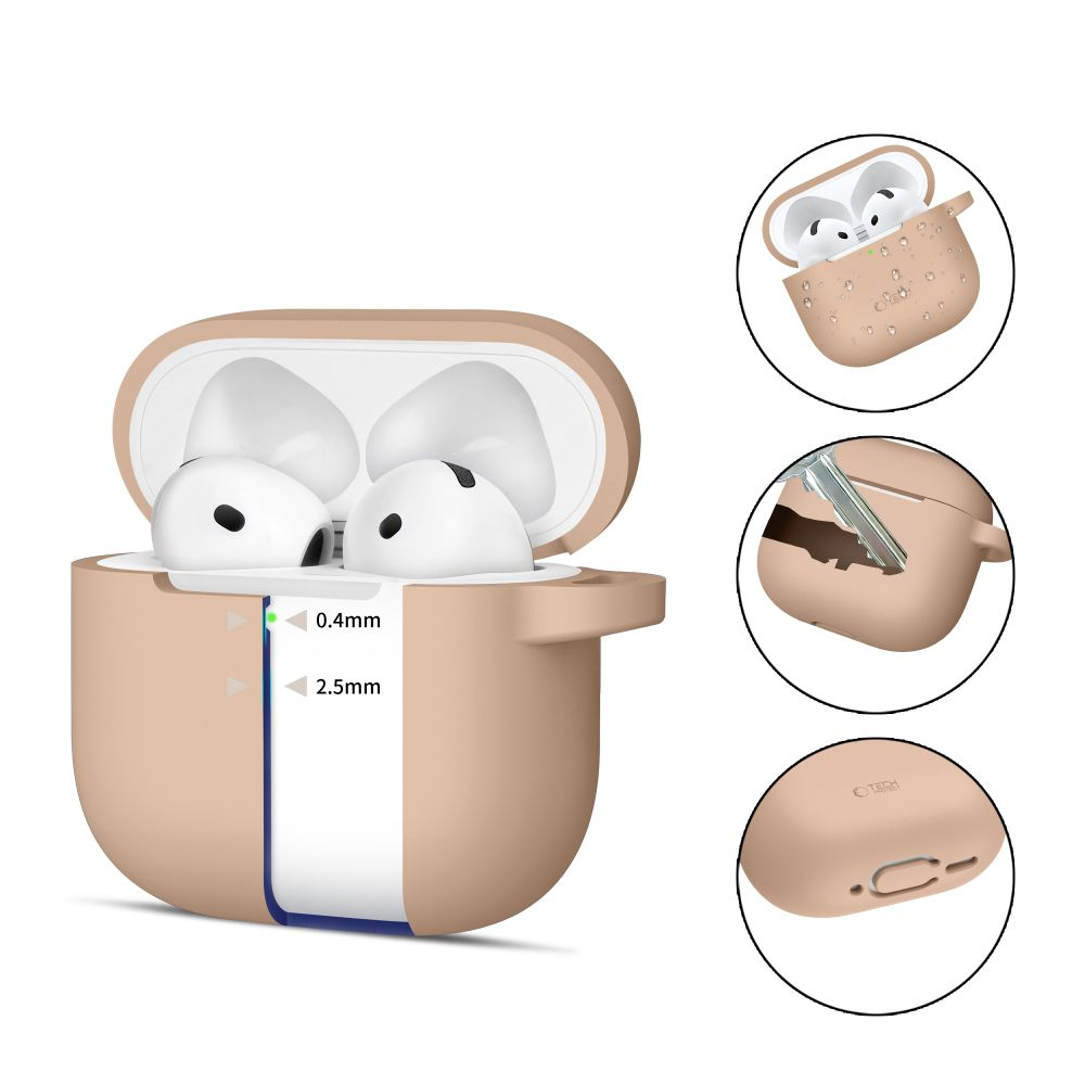 Tech-Protect Apple AirPods 4 silikondeksel m. Karabinhage - Beige