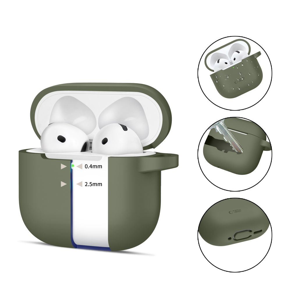 Tech-Protect Apple AirPods 4 silikondeksel m. Karabinhage - Grønn