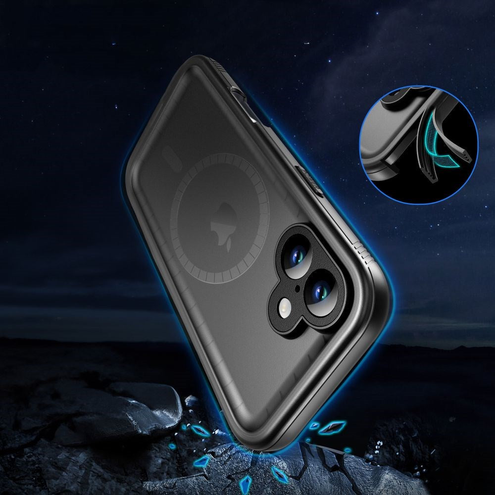 Tech-Protect iPhone 16 vanntett deksel - MagSafe-kompatibel - Gjennomsiktig / Svart