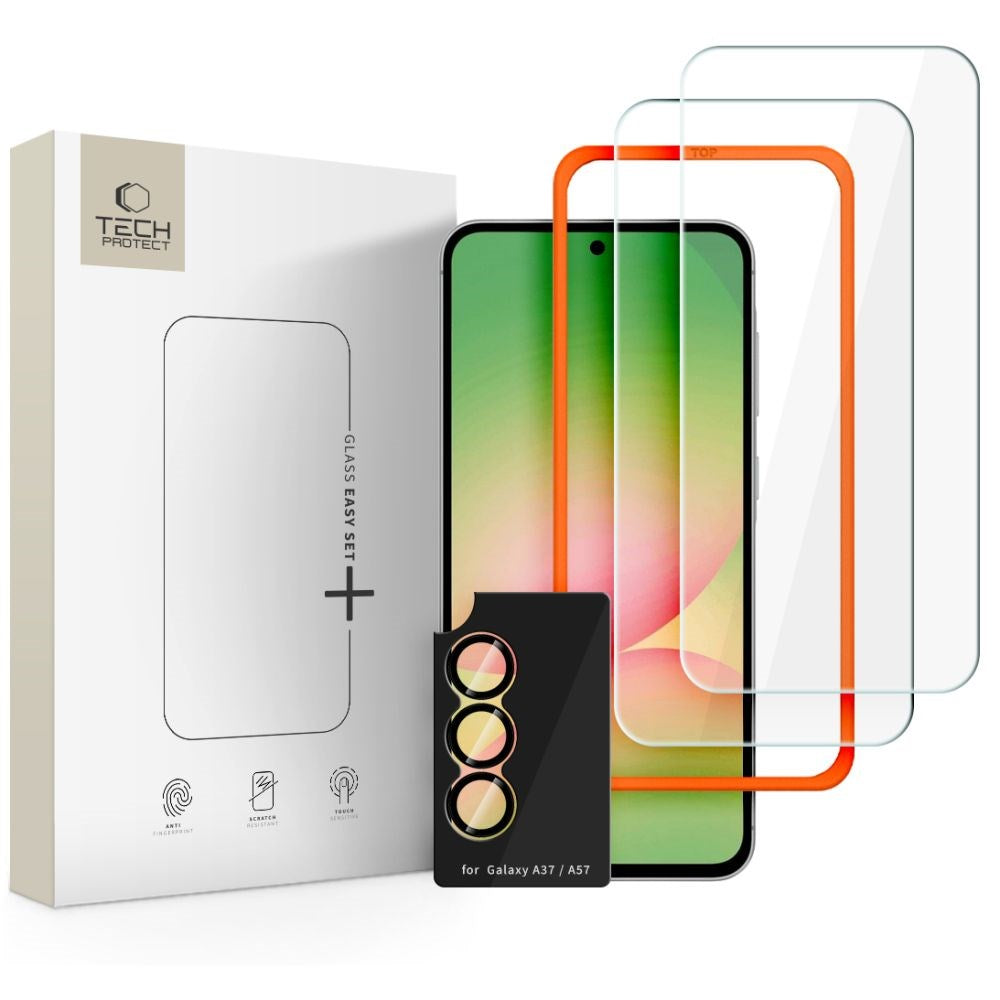 Tech-Protect - Samsung Galaxy A37 - Easy Set+ Beskyttelsessæt m. Skærmbeskyttelsesglas & Kameralinsebeskyttelsesglas - Gennemsigtig