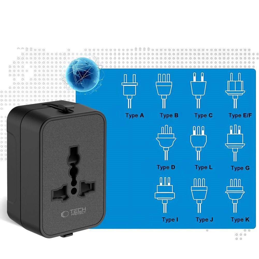 Tech-Protect Rejseadapter - EU / UK / US / AU - Sort