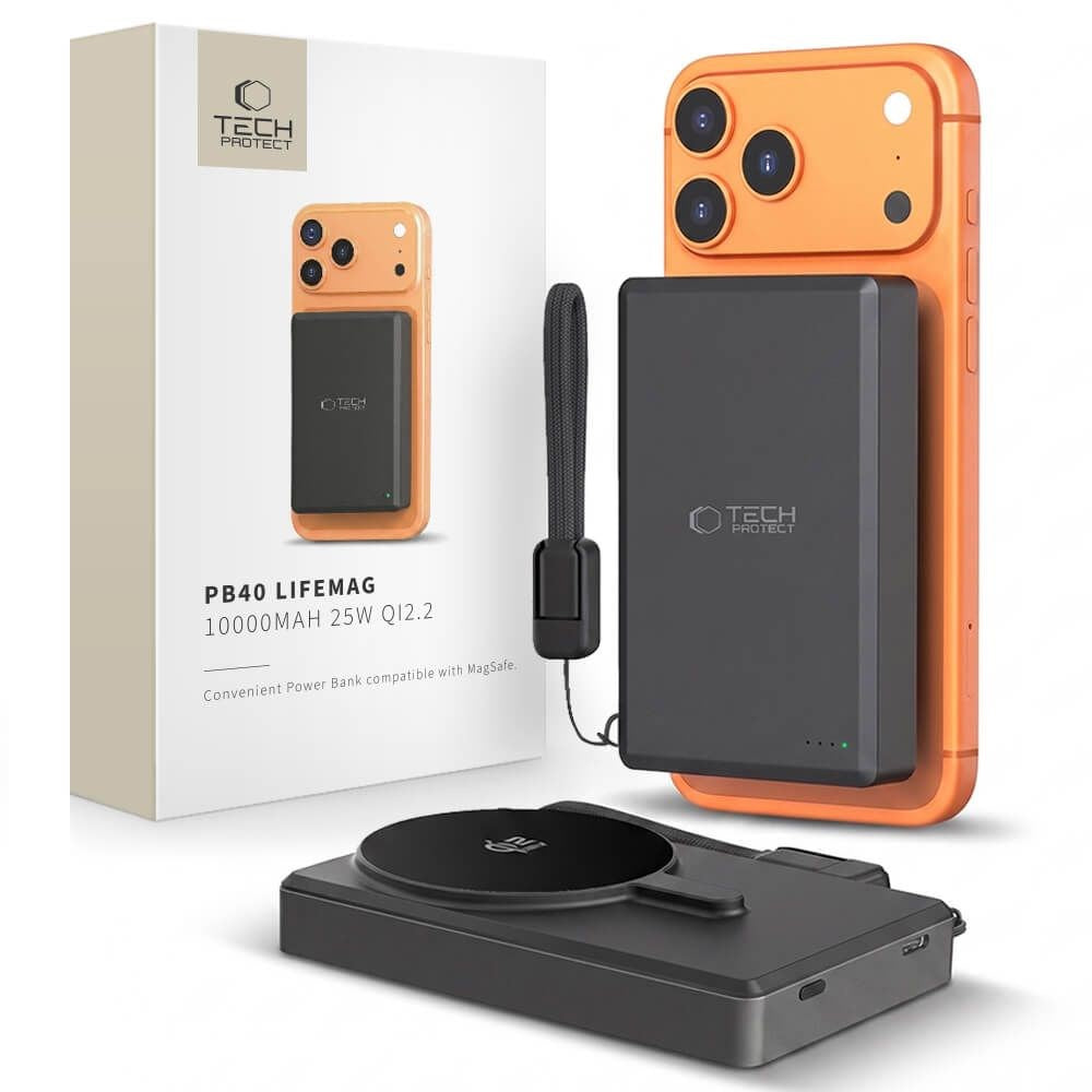 Tech-Protect PB40 LifeMag PowerBank m. 25W & 10.000mAh - MagSafe / Qi2 Kompatibel - Sort