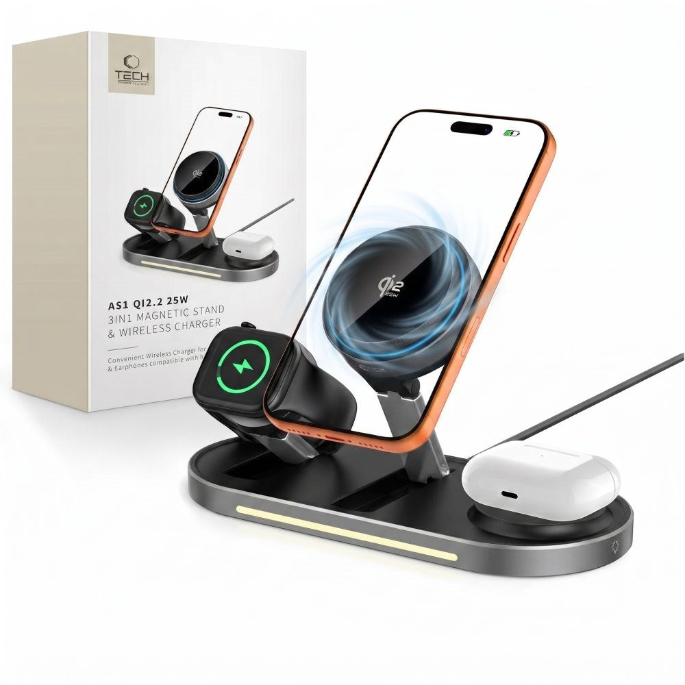 Tech-Protect A51 ARCTICBOOST Trådløs Oplader - 3-i-1 - 25W - MagSafe / Qi2 Kompatibel - Sort