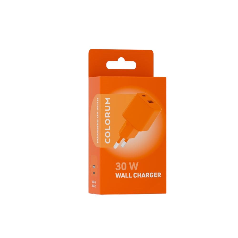 Colorum Vægoplader - 1x USB-A & 1x USB-C / 30W - Orange