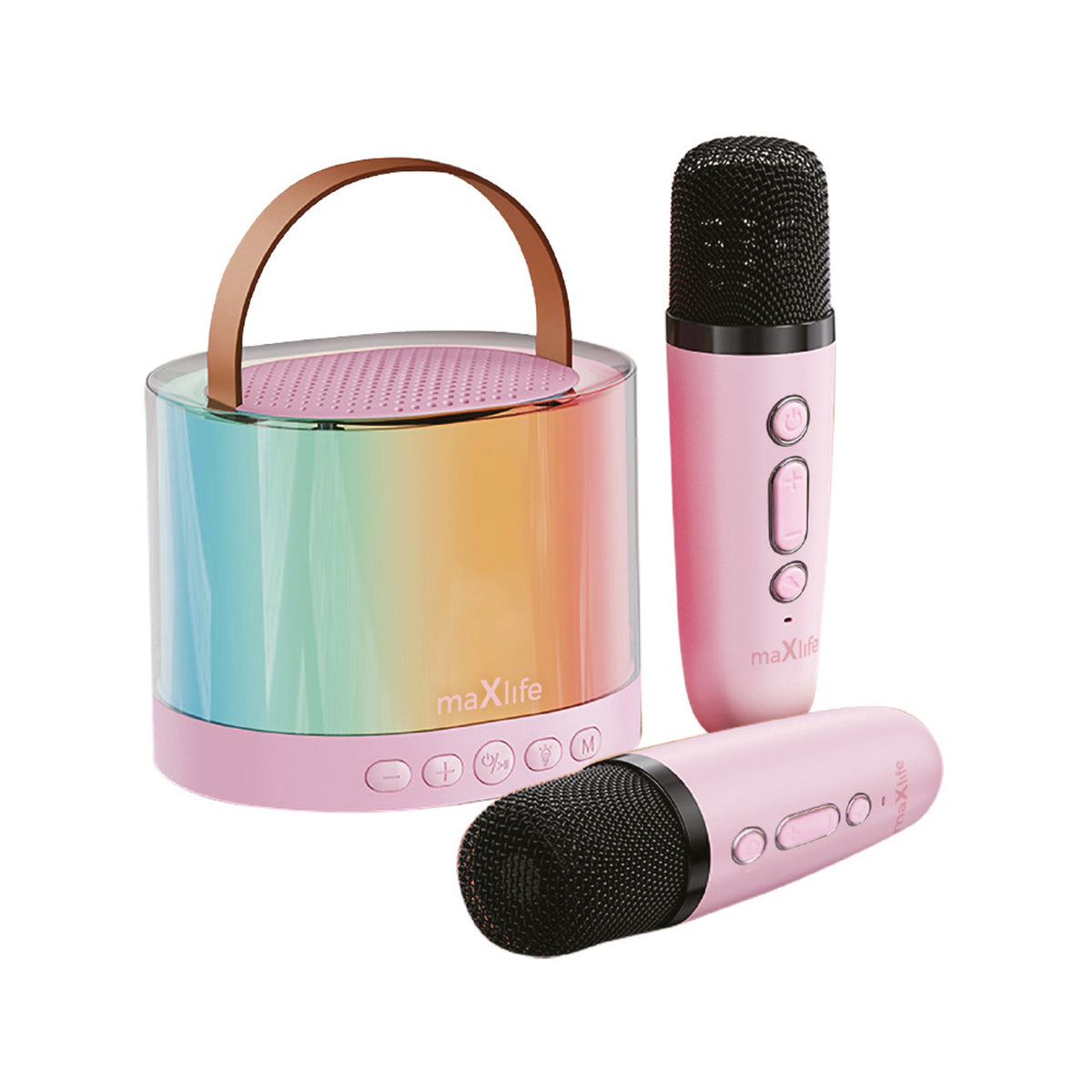 Maxlife Bluetooth Karaoke Sæt inkl. Højttaler & 2x Mikrofoner - Lyserød