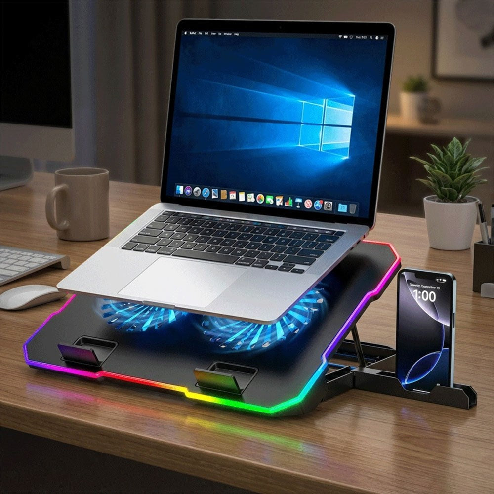 Wozinsky NitroCool Computer Stander - RGB-Lys - Køle-Effekt - Sort
