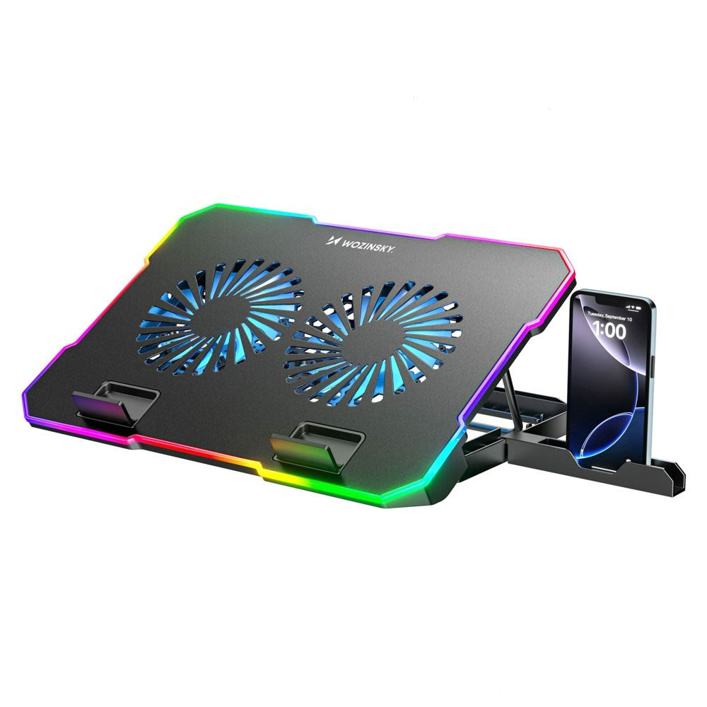 Wozinsky NitroCool Computer Stander - RGB-Lys - Køle-Effekt - Sort