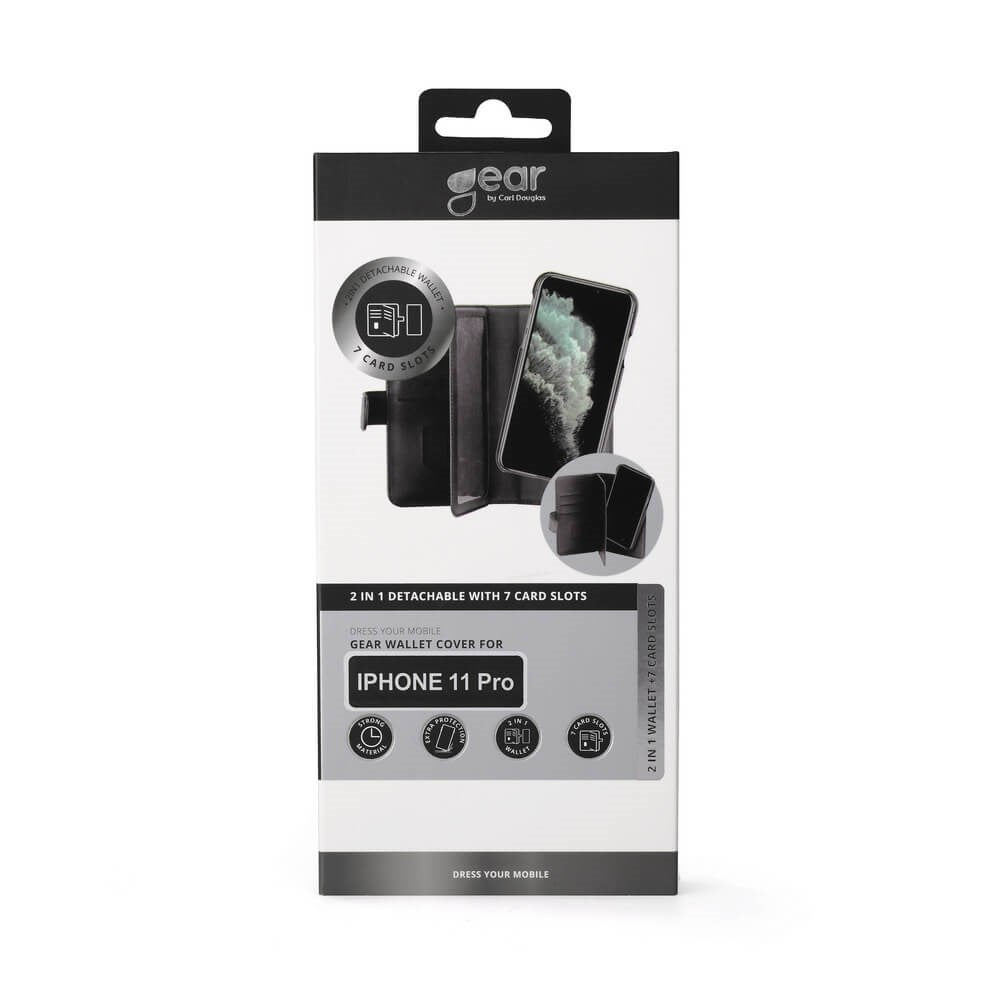 iPhone 11 Pro Gear Wallet 2-i-1 magnetdeksel m. 7 kortlommer - svart