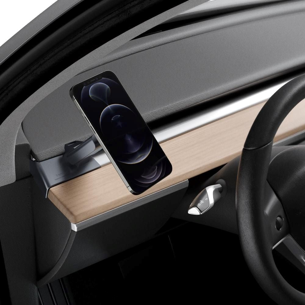 Spigen OneTap mobilholder for Tesla Model 3 (2020-22) / Model Y (2020-22) - MagSafe-kompatibel - Grå / Svart