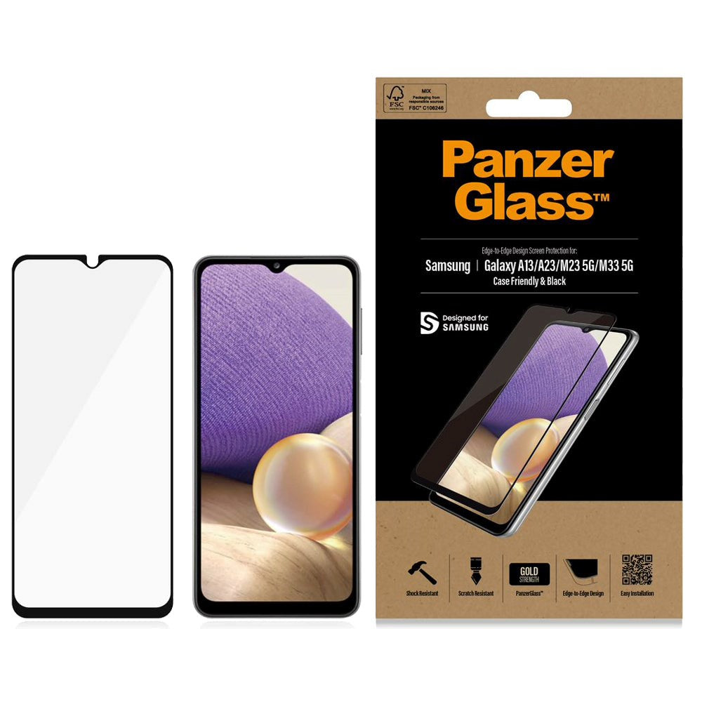 Samsung Galaxy A13 (4G) / A23 PanzerGlass kant-til-kant herdet glass - boksvennlig - svart kant