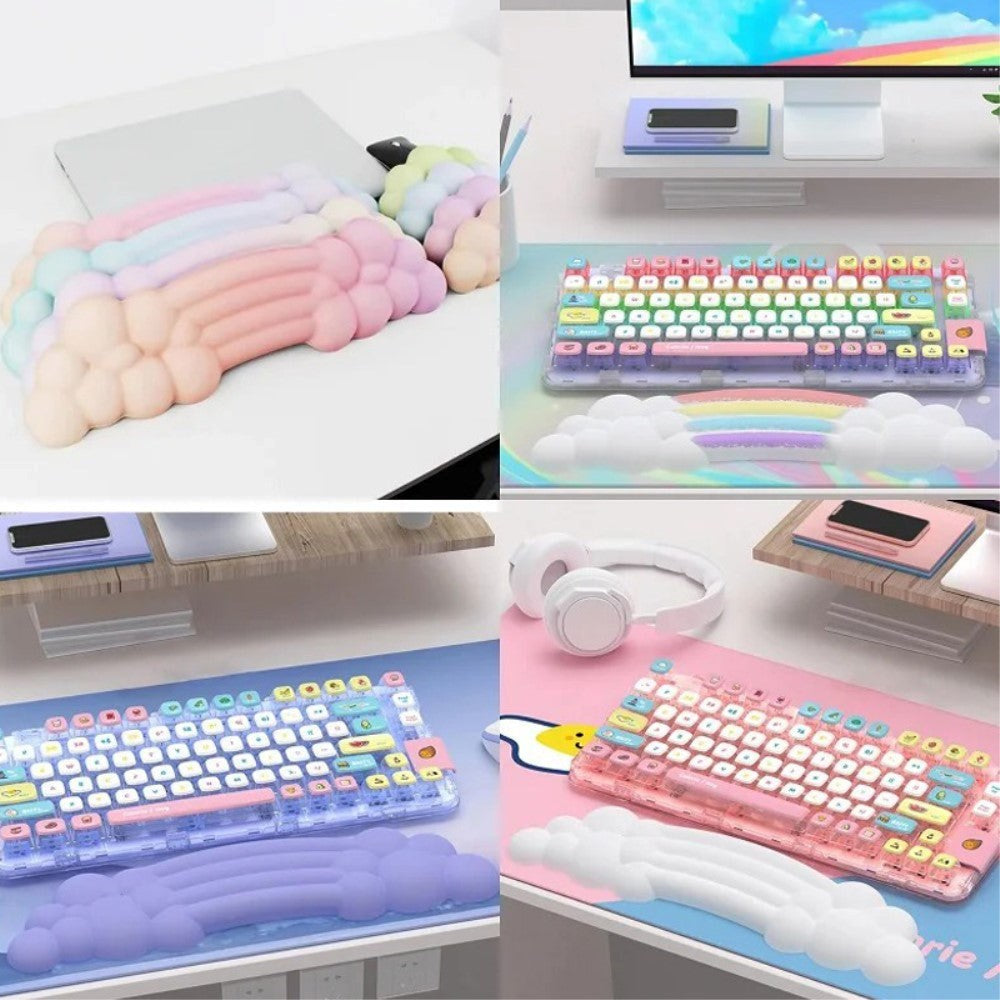 Tastatur Håndleddsstøtte m. Clouds & Rainbow Design - Rosa