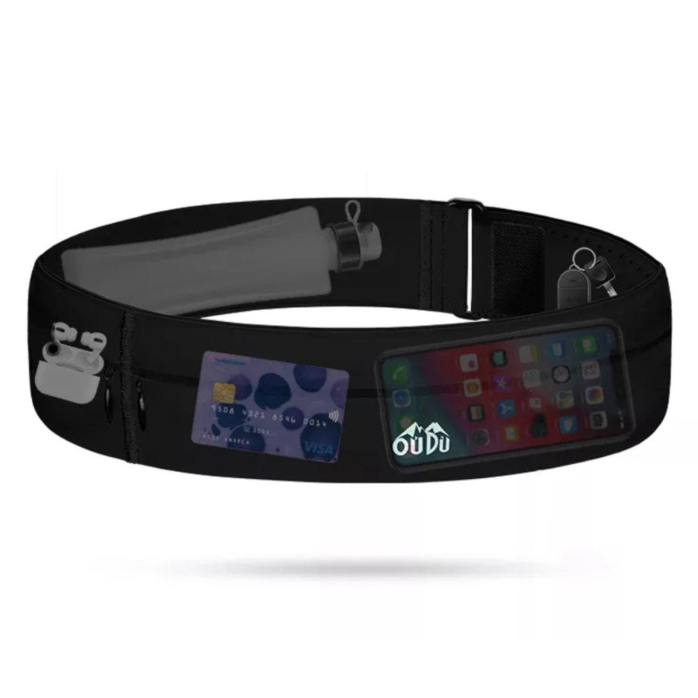 Universal løpebelte m. Oppbevaring for mobil og tilbehør - Svart