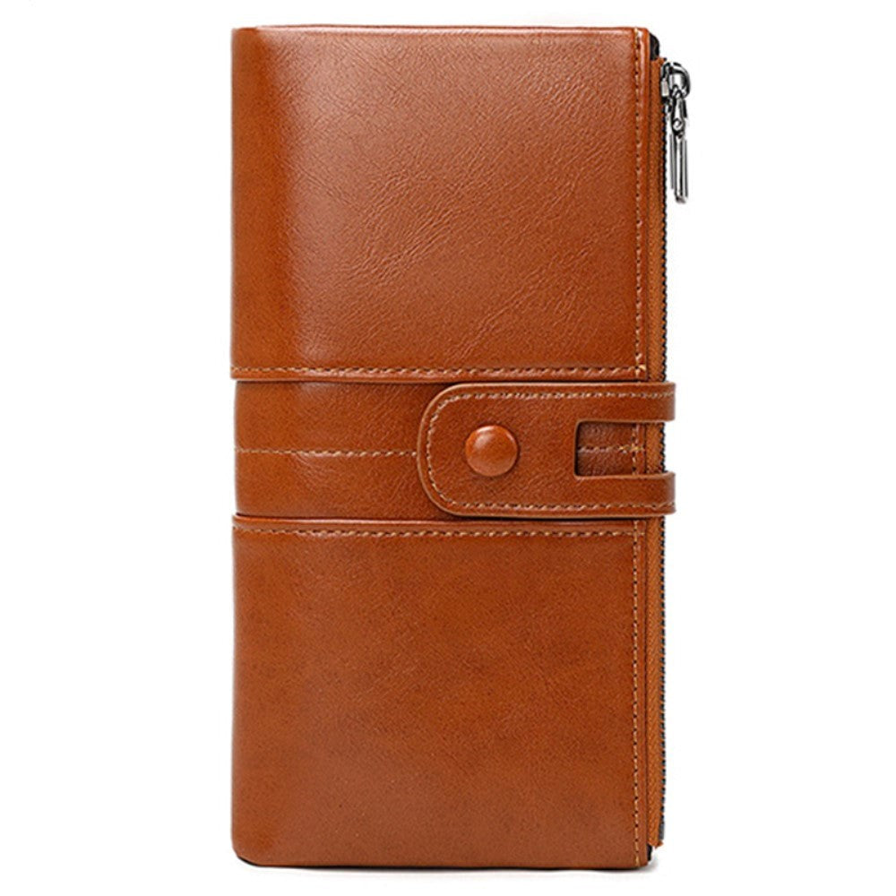 Mobil lommebok i kunstskinn med kortholdere og glidelåslommer (maks. mobil: 185 x 95 x 20 mm) - Brun