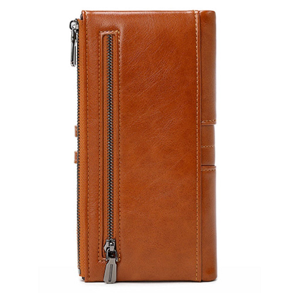 Mobil lommebok i kunstskinn med kortholdere og glidelåslommer (maks. mobil: 185 x 95 x 20 mm) - Brun