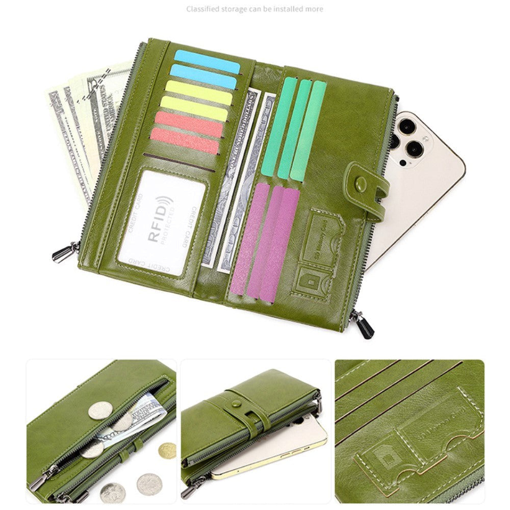 Mobil lommebok i kunstskinn med kortholdere og glidelåslommer (maks. mobil: 185 x 95 x 20 mm) - Brun