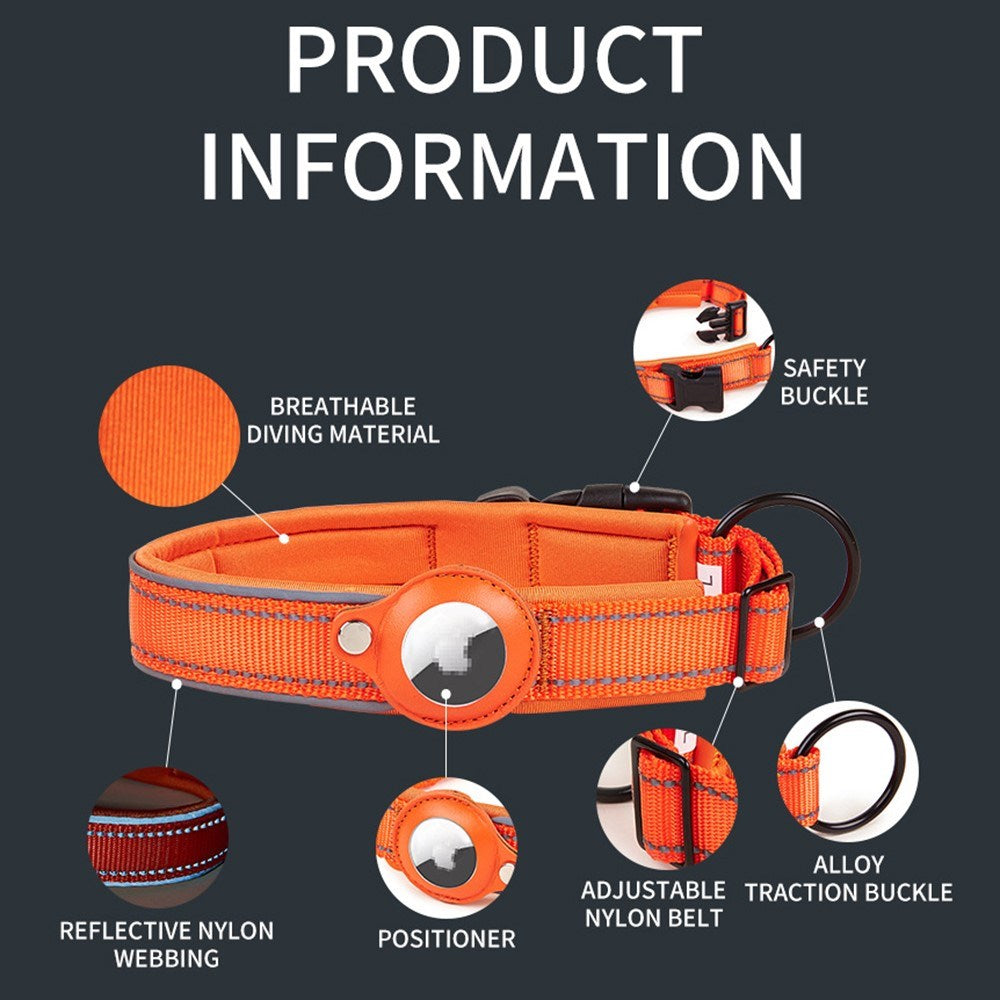 Hundehalsbånd med AirTag Holder - Str. S (30-37 cm) - Orange