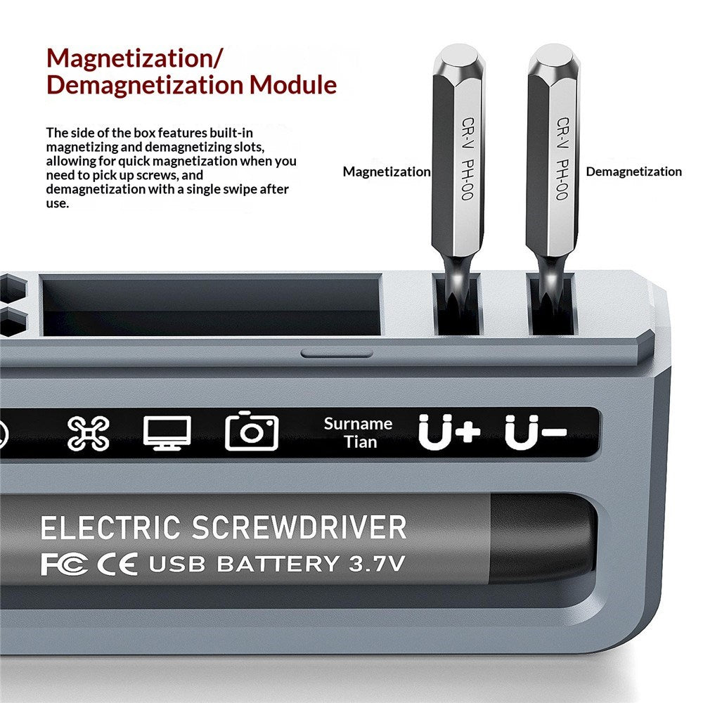 Elektronisk Skruetrækker - Sæt med 32 Dele - USB-C Opladning - Grå