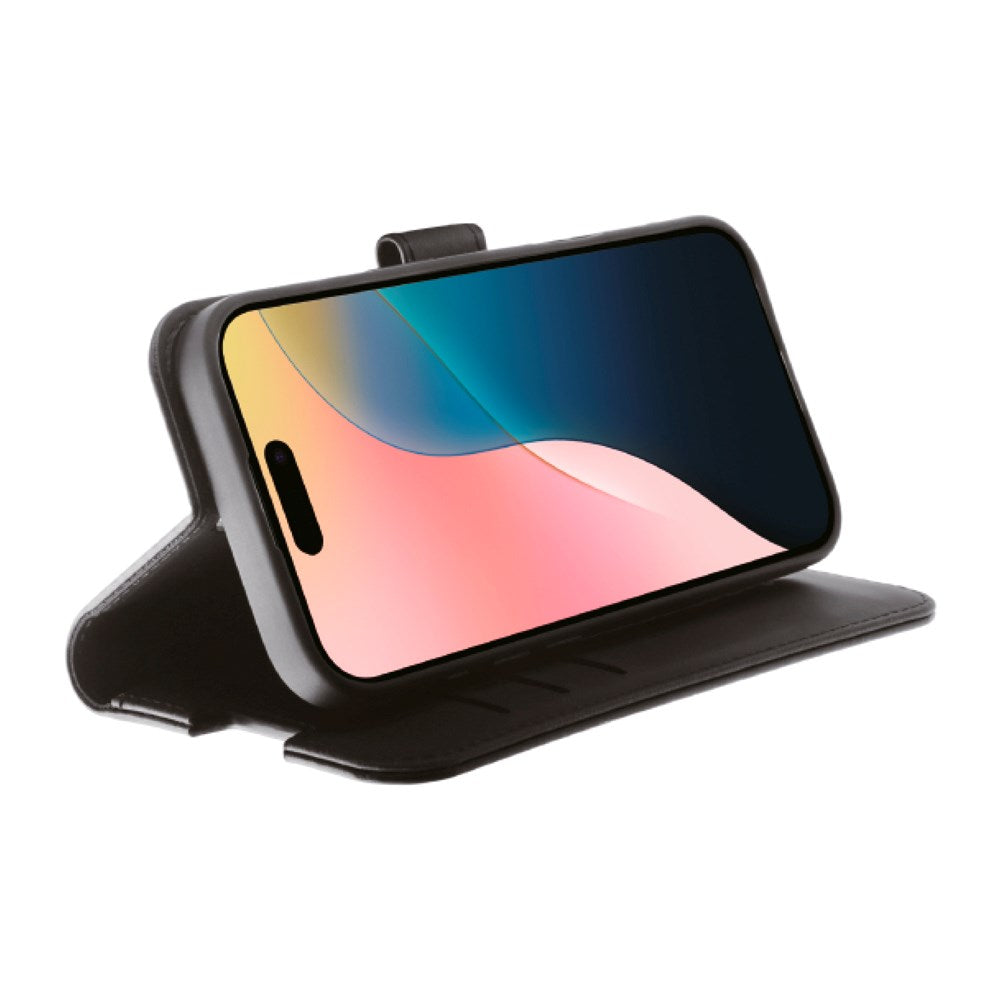 iPhone 16 Vivanco Classic Wallet Leather Flip Cover m. Lommebok - Svart