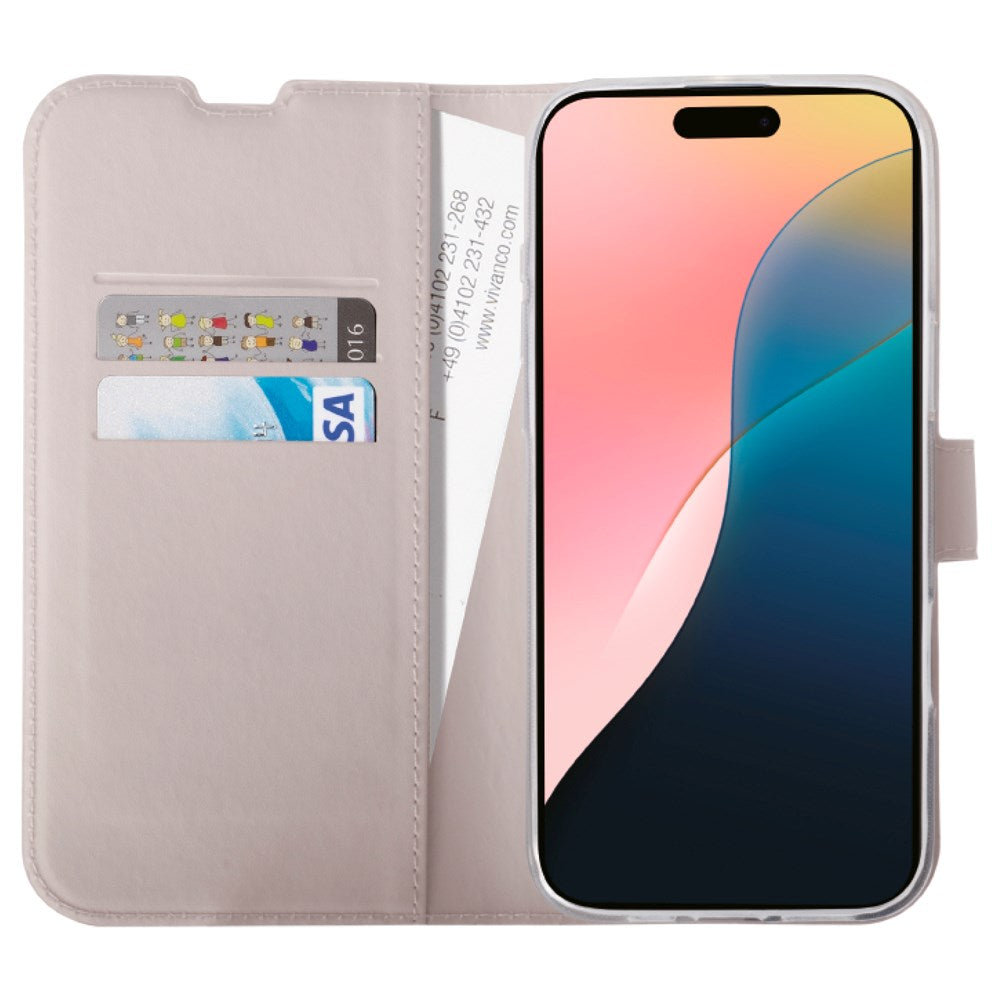 iPhone 16 Vivanco Classic Wallet Leather Flip Cover m. Lommebok - Greige
