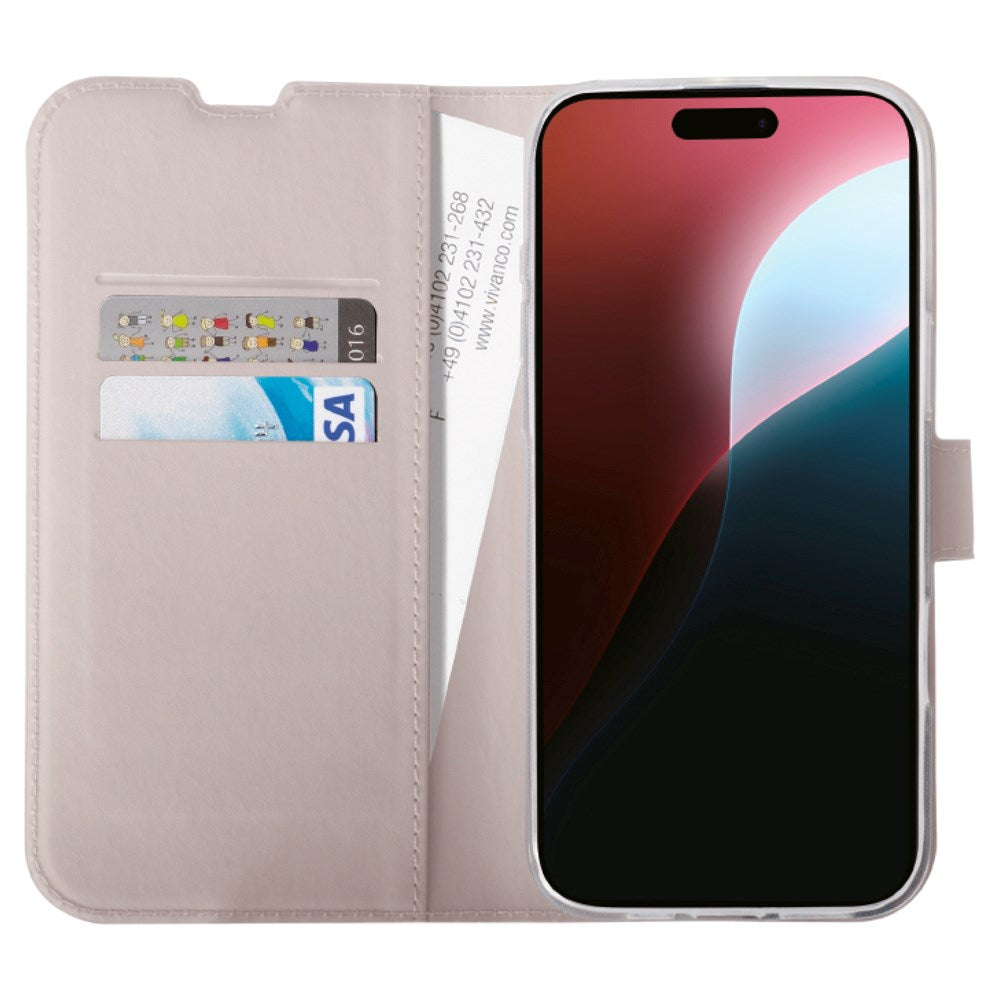 iPhone 16 Pro Vivanco Classic Wallet Leather Flip Cover m. Lommebok - Greige