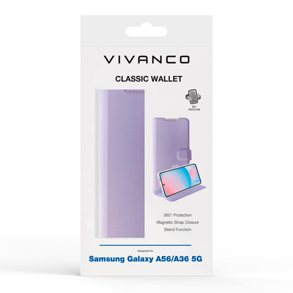 Vivanco Classic Wallet Flip Cover m. Lommebok - Samsung Galaxy A56 (5G) / A36 (5G) - Lilla