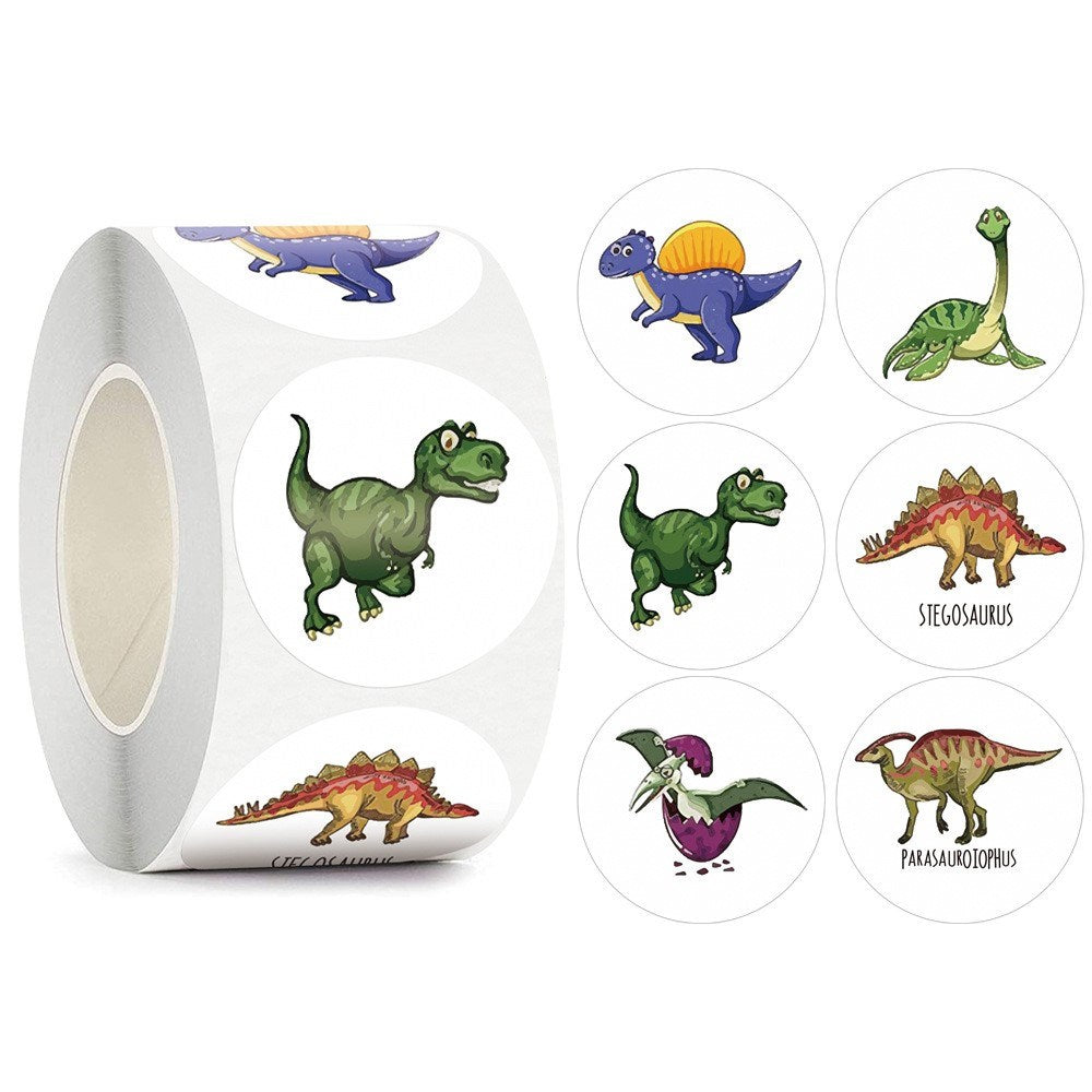 Klistermærkerulle med 500 Tegneserie Dinosaurer - V2