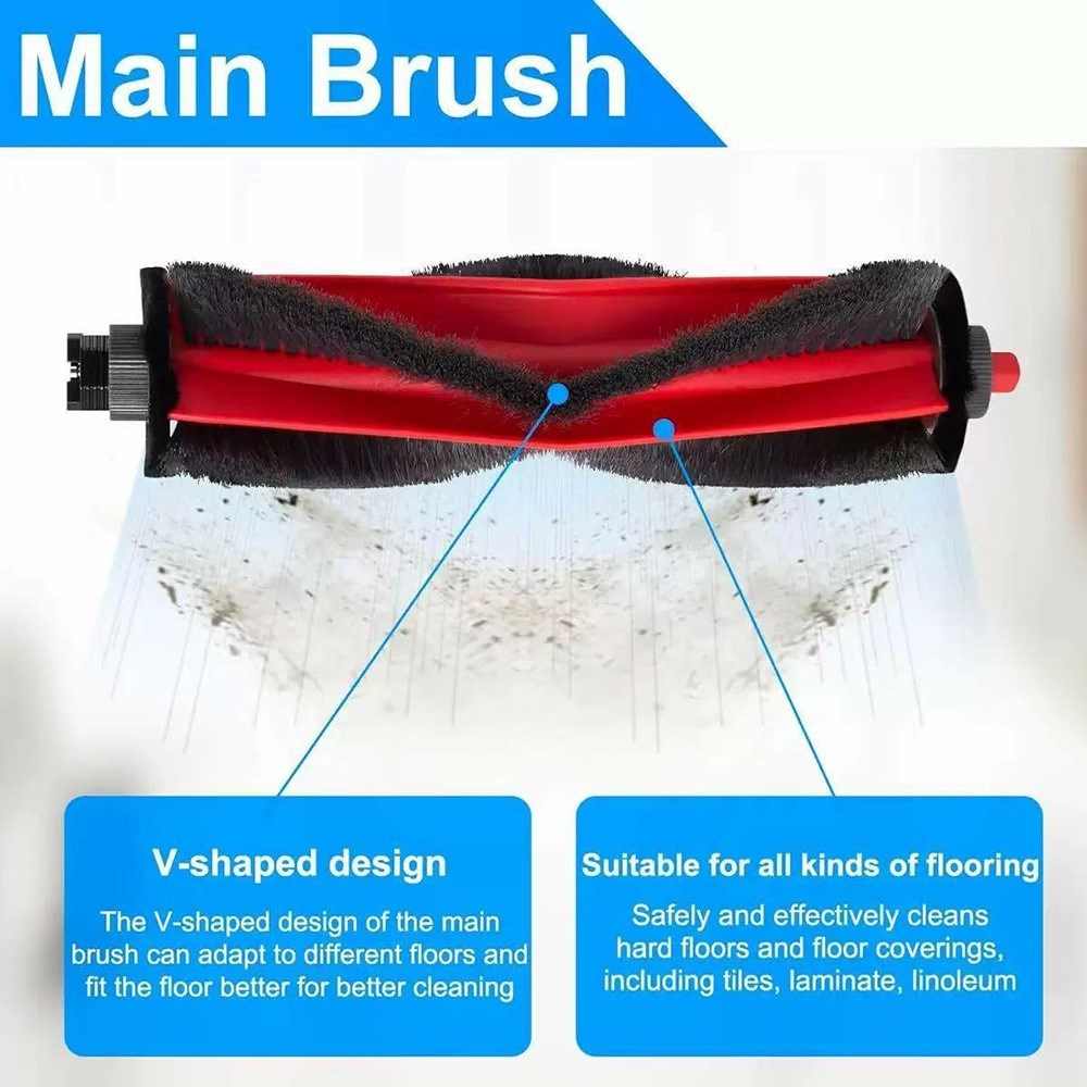Støvsugerbørste til Robotstøvsuger Roborock Q7 TF / Q7 TF+ (Hovedbørste) - Rød + Sort