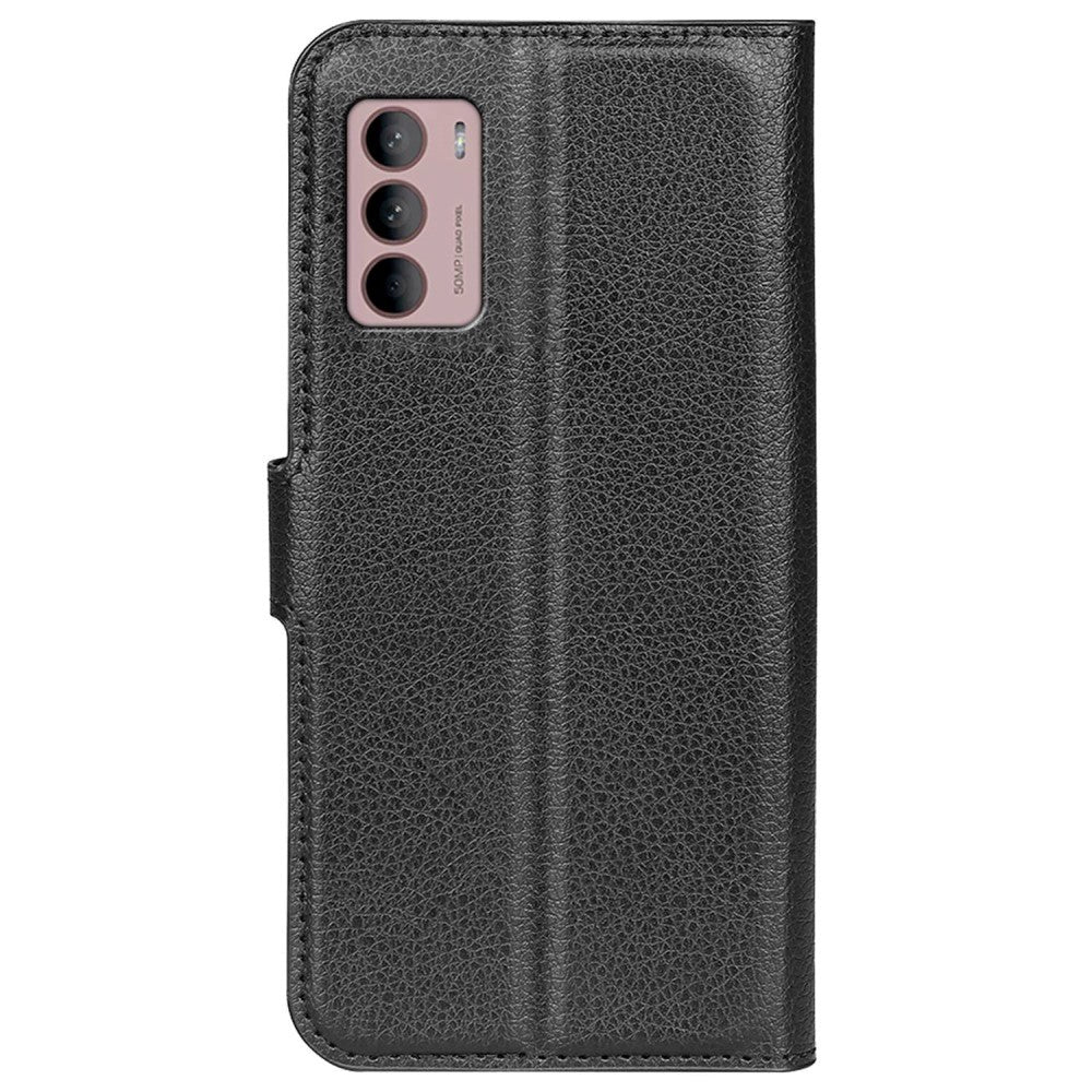 Motorola Moto G42 Litchi Leather Flip Cover m. Lommebok - Svart