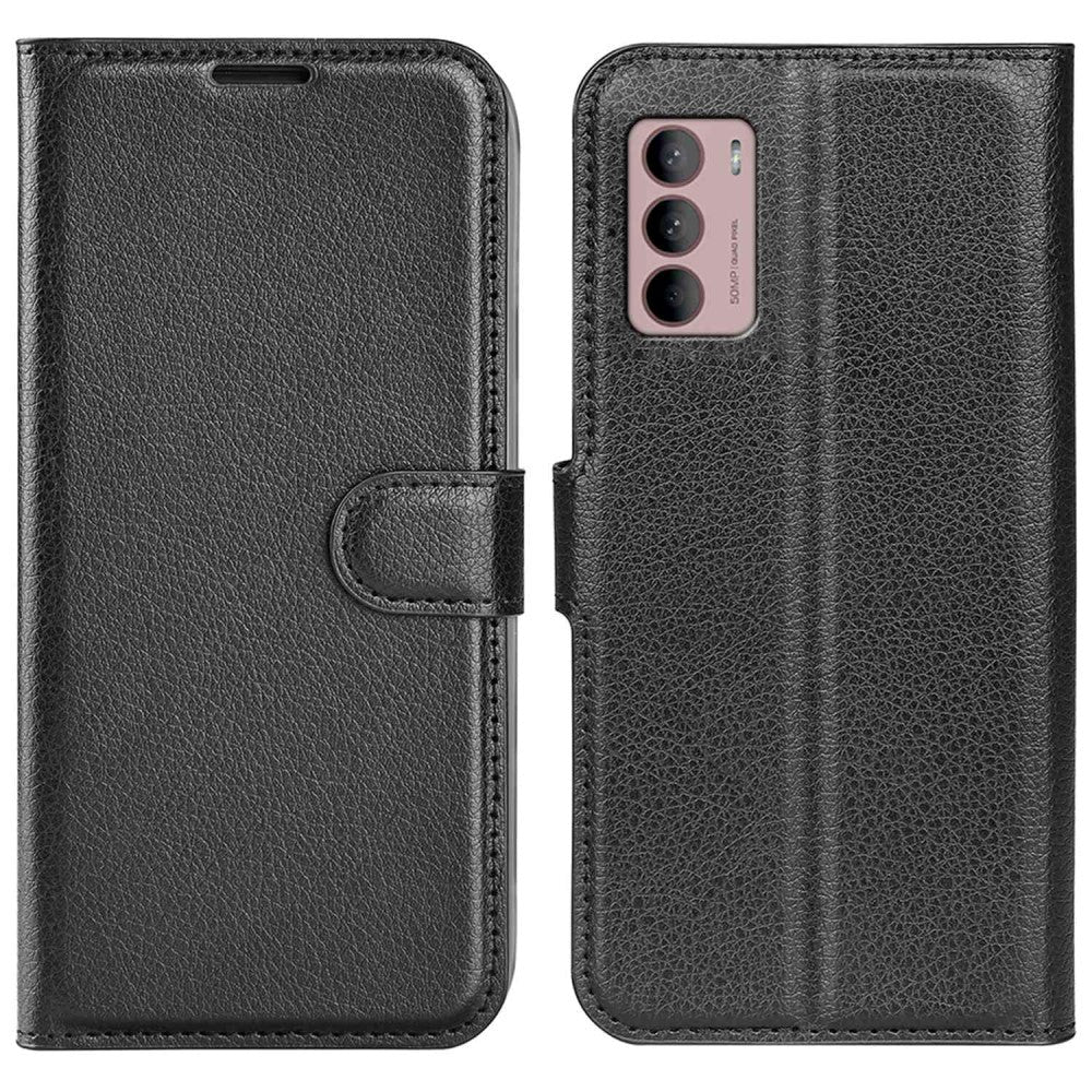 Motorola Moto G42 Litchi Leather Flip Cover m. Lommebok - Svart