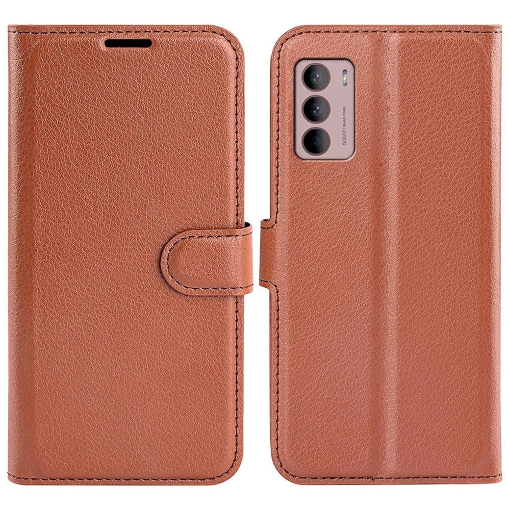 Motorola Moto G42 Litchi Leather Flip Cover m. Lommebok - Brun
